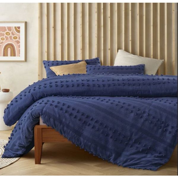 Sans Sovci Cotton Bijou Blue Quilt Cover Set by Accessorize Queen - Image 1