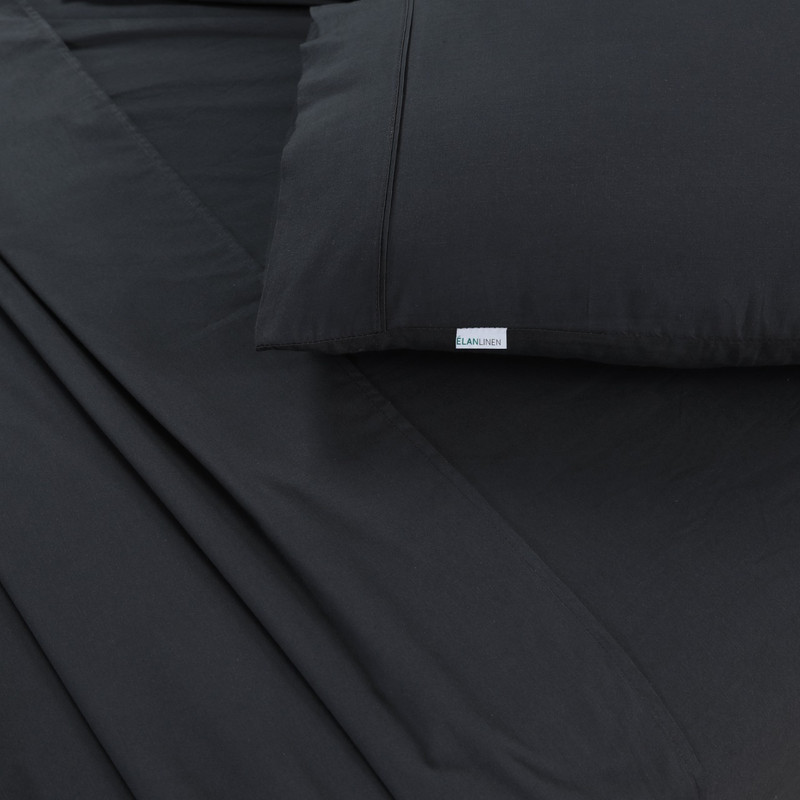 Elan Linen 100% Egyptian Cotton Vintage Washed 500TC Charcoal Queen Bed Sheets Set - Image 6