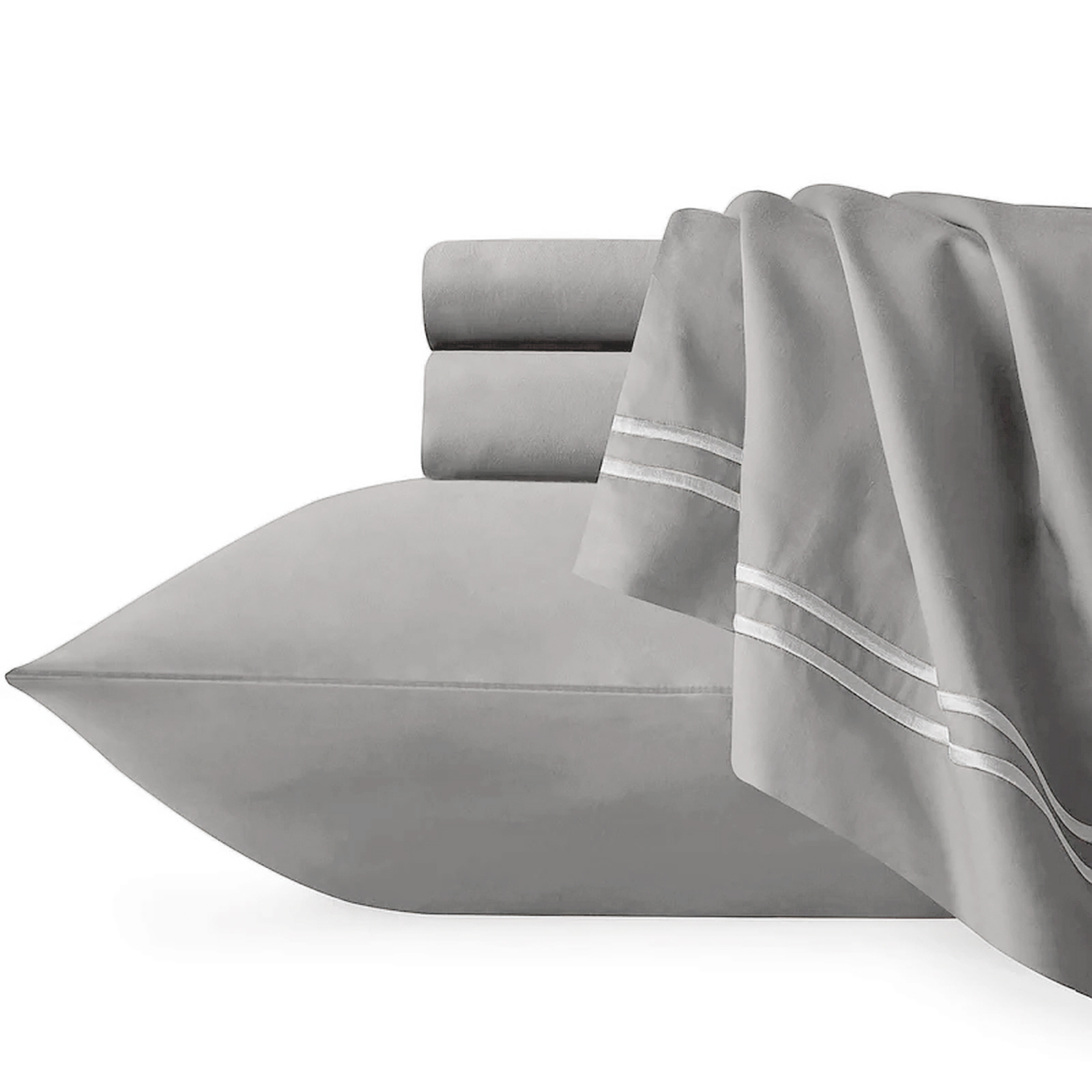 Strada Embroidered 1000 TC Egyptian Cotton Silver White Queen Quilt Cover Sets by Renee Taylor - Image 1
