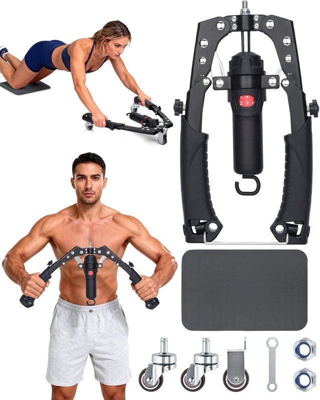 Twister Arm Trainer, 3 in 1 Hydraulic Power Chest Workout Equipment with Ab Roller Wheels and Hooks, Adjustable 22-440lbs Arm Trainer for Men Women, Home Gym Equipment for Full Body Strength Training - Image 1