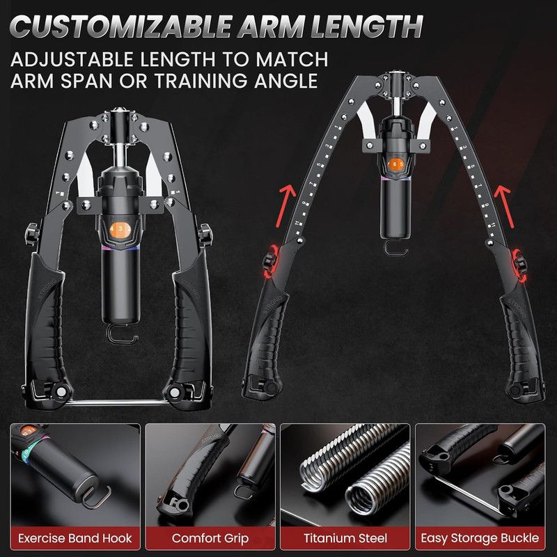 Twister Arm Trainer, 3 in 1 Hydraulic Power Chest Workout Equipment with Ab Roller Wheels and Hooks, Adjustable 22-440lbs Arm Trainer for Men Women, Home Gym Equipment for Full Body Strength Training - Image 4
