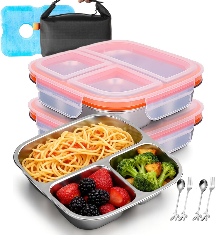 Stainless Steel Snack Box Container with Ice Pack & Lunch Bag for Man & Women - Bento Lunch Box Kit for School,office,Work,Travel,Camping, Reusable Lunch Meal Prep Containers Compartment Leak-Proof - Image 1