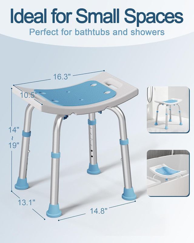 Shower Chair for Inside Shower, 400 lbs Adjustable Shower Stool with Suction Feet, Shower Seat for Inside Tub Bathroom Bench Bath Chair for Elderly and Disabled - Light Blue - Image 2