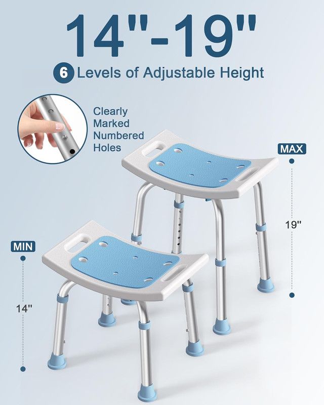 Shower Chair for Inside Shower, 400 lbs Adjustable Shower Stool with Suction Feet, Shower Seat for Inside Tub Bathroom Bench Bath Chair for Elderly and Disabled - Light Blue - Image 3