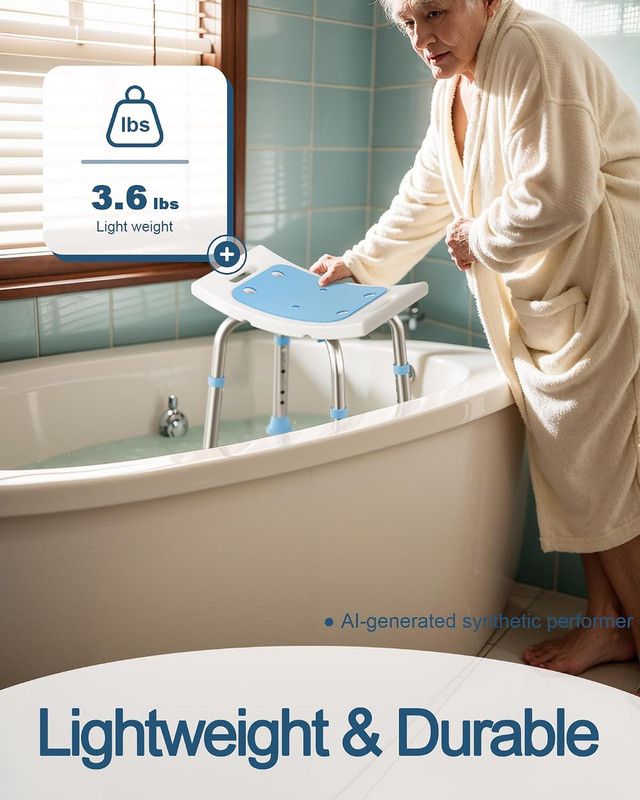 Shower Chair for Inside Shower, 400 lbs Adjustable Shower Stool with Suction Feet, Shower Seat for Inside Tub Bathroom Bench Bath Chair for Elderly and Disabled - Light Blue - Image 5
