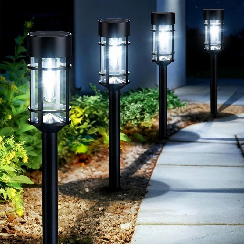 Solar Pathway Lights Outdoor, 8 Pack Metal Glass Solar Lights Outdoor Waterproof Auto On/Off Landscape Path Lighting Garden Decor for Yard Walkway Driveway, Cool White - Image 1