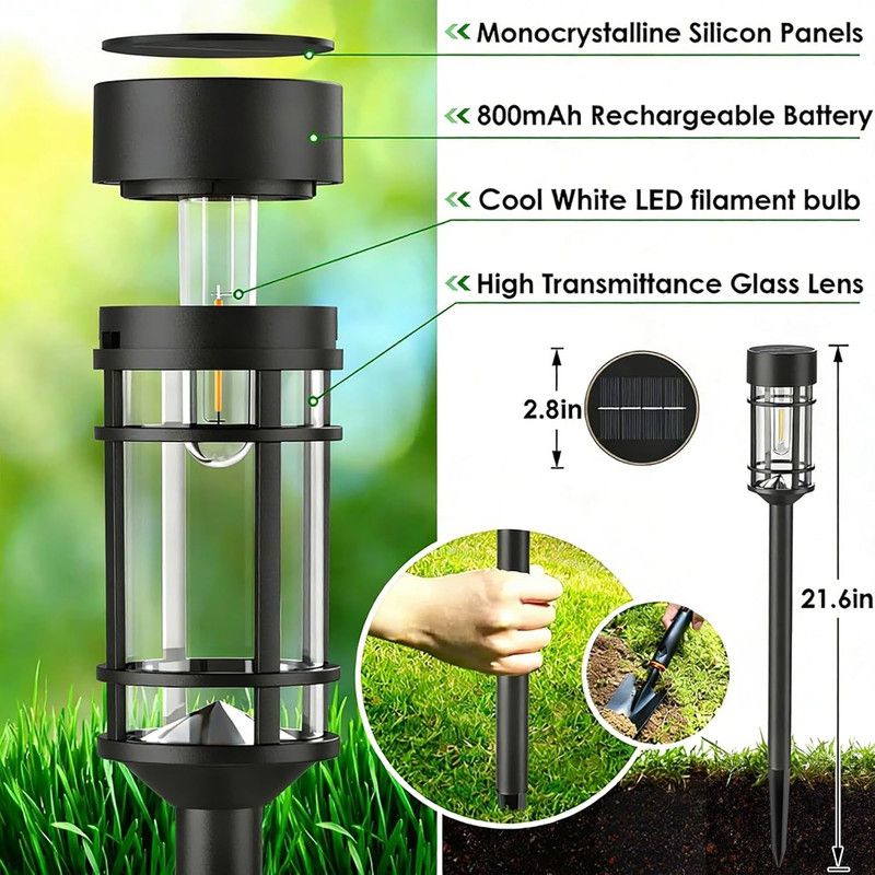 Solar Pathway Lights Outdoor, 8 Pack Metal Glass Solar Lights Outdoor Waterproof Auto On/Off Landscape Path Lighting Garden Decor for Yard Walkway Driveway, Cool White - Image 2