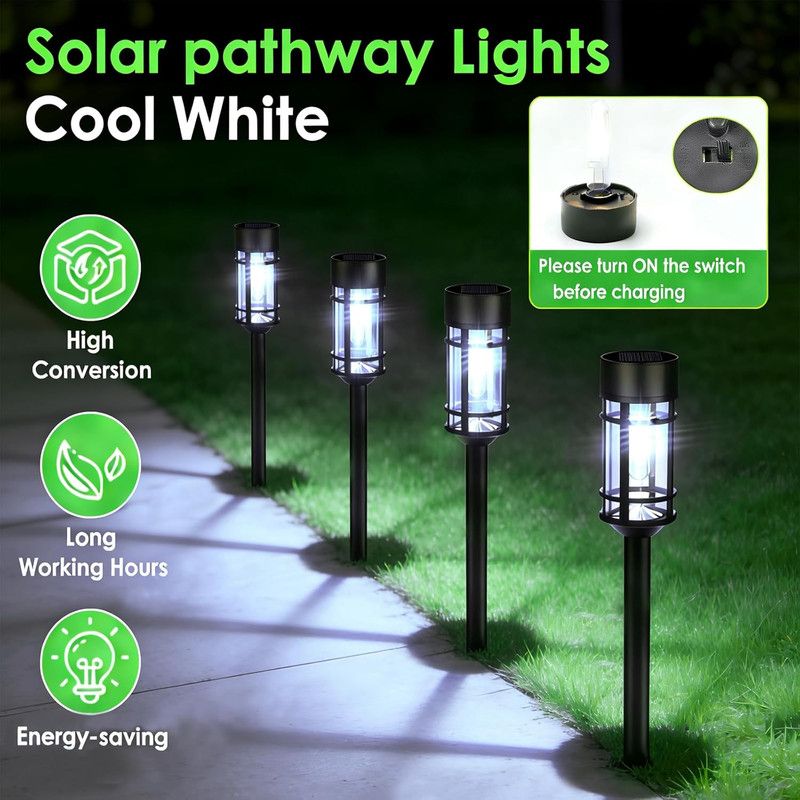 Solar Pathway Lights Outdoor, 8 Pack Metal Glass Solar Lights Outdoor Waterproof Auto On/Off Landscape Path Lighting Garden Decor for Yard Walkway Driveway, Cool White - Image 4