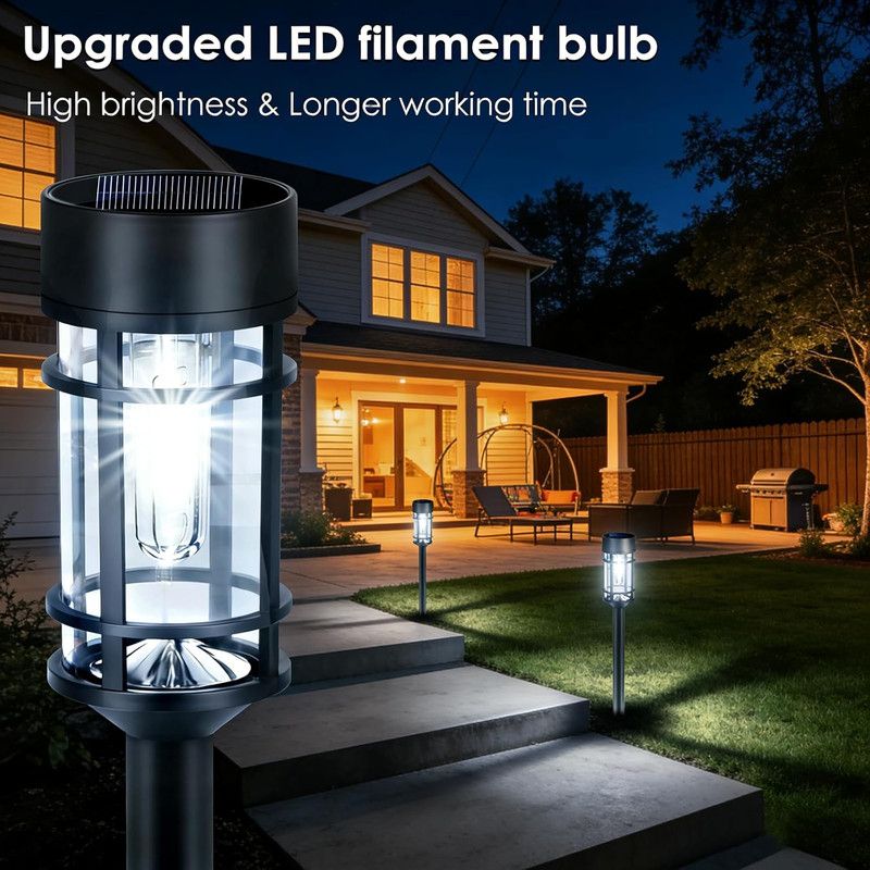 Solar Pathway Lights Outdoor, 8 Pack Metal Glass Solar Lights Outdoor Waterproof Auto On/Off Landscape Path Lighting Garden Decor for Yard Walkway Driveway, Cool White - Image 5