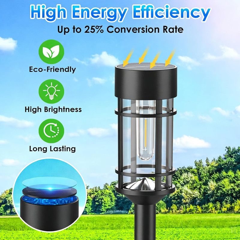 Solar Pathway Lights Outdoor, 8 Pack Metal Glass Solar Lights Outdoor Waterproof Auto On/Off Landscape Path Lighting Garden Decor for Yard Walkway Driveway, Cool White - Image 6