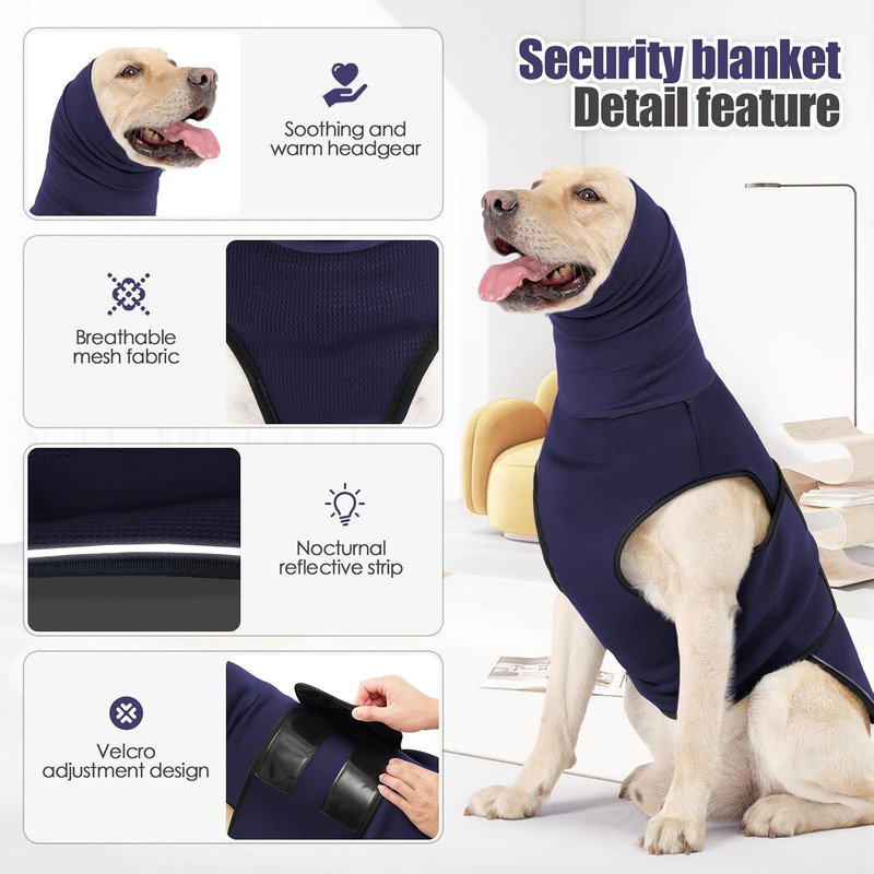 Pet Products Dog Anxiety Vest and Coat, Vet Visits and Separation - Keep Pet Calm, Dog Jacket for Thunder, Fireworks, Anti Anxiety Vest for Dogs and Cat Body and Ear，Dark blue，XS - Image 3