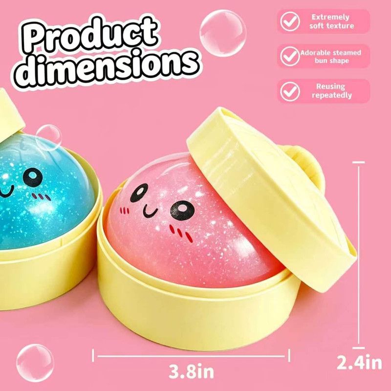 2Pcs Dumpling Squishies Surprise Pack, Glitter Slow Rising Stress Ball, Stretchy Fidget Sensory Toy for Anxiety Stress, Cute Dumpling Squeeze Toy for Adults Teens (Blue+Pink) - Image 4