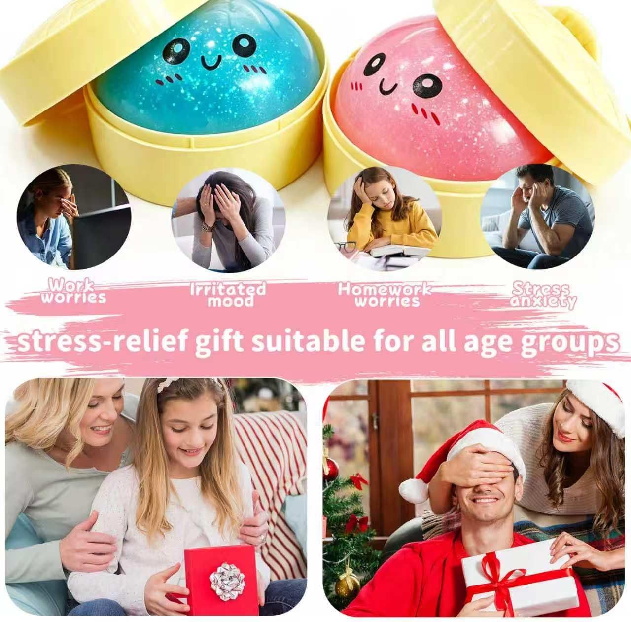 2Pcs Dumpling Squishies Surprise Pack, Glitter Slow Rising Stress Ball, Stretchy Fidget Sensory Toy for Anxiety Stress, Cute Dumpling Squeeze Toy for Adults Teens (Blue+Pink) - Image 6