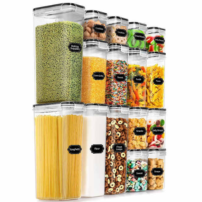 Airtight Food Storage Containers with Lids, 16 PCS Kitchen and Pantry Organization Canisters, BPA-Free, PVC-Free, Food-grade Plastic Leak-proof Jars for Cereal, Flour, Sugar, Extra 16 Labels & Marker - Image 1