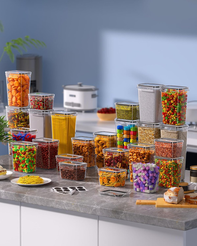 Airtight Food Storage Containers with Lids, 16 PCS Kitchen and Pantry Organization Canisters, BPA-Free, PVC-Free, Food-grade Plastic Leak-proof Jars for Cereal, Flour, Sugar, Extra 16 Labels & Marker - Image 3