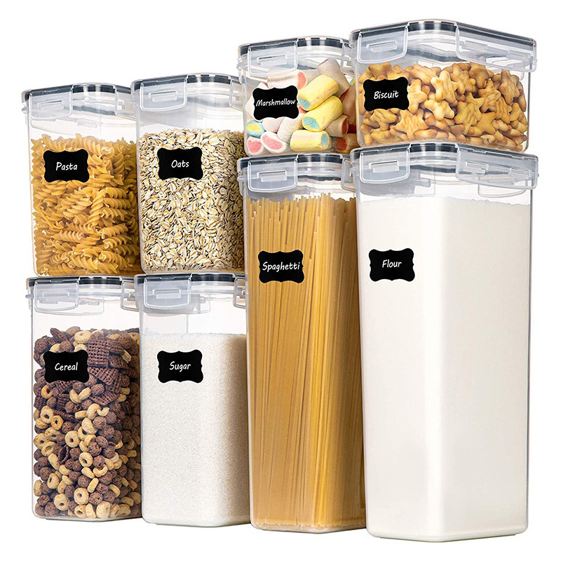 Airtight Food Storage Containers with Lids, 8 PCS Kitchen and Pantry Organization Canisters, BPA-Free, PVC-Free, Food-grade Plastic Leak-proof Jars for Cereal, Flour, Sugar, Extra 8 Labels & Marker - Image 1
