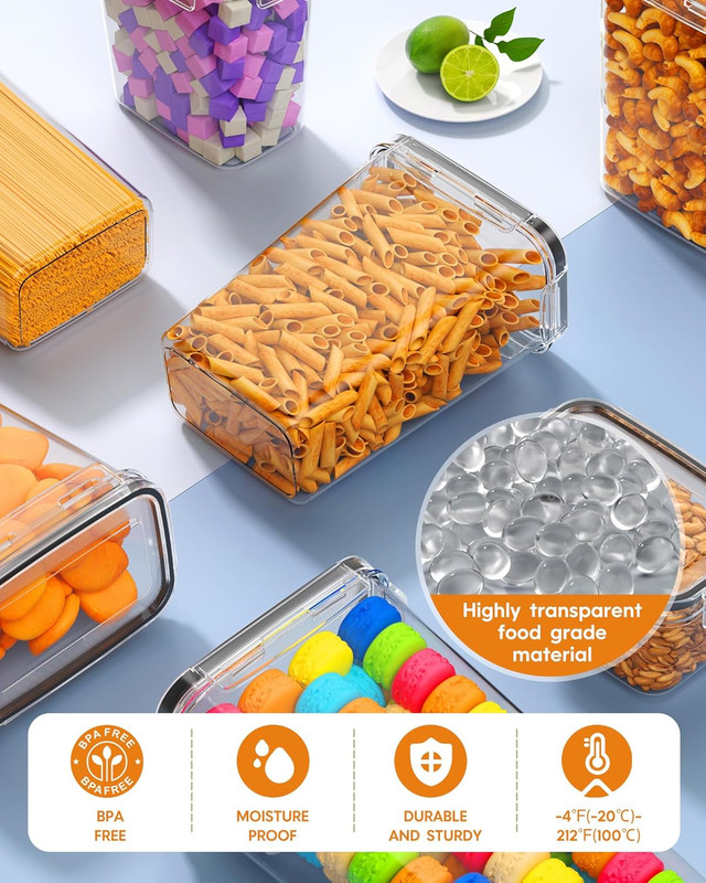 Airtight Food Storage Containers with Lids, 8 PCS Kitchen and Pantry Organization Canisters, BPA-Free, PVC-Free, Food-grade Plastic Leak-proof Jars for Cereal, Flour, Sugar, Extra 8 Labels & Marker - Image 4