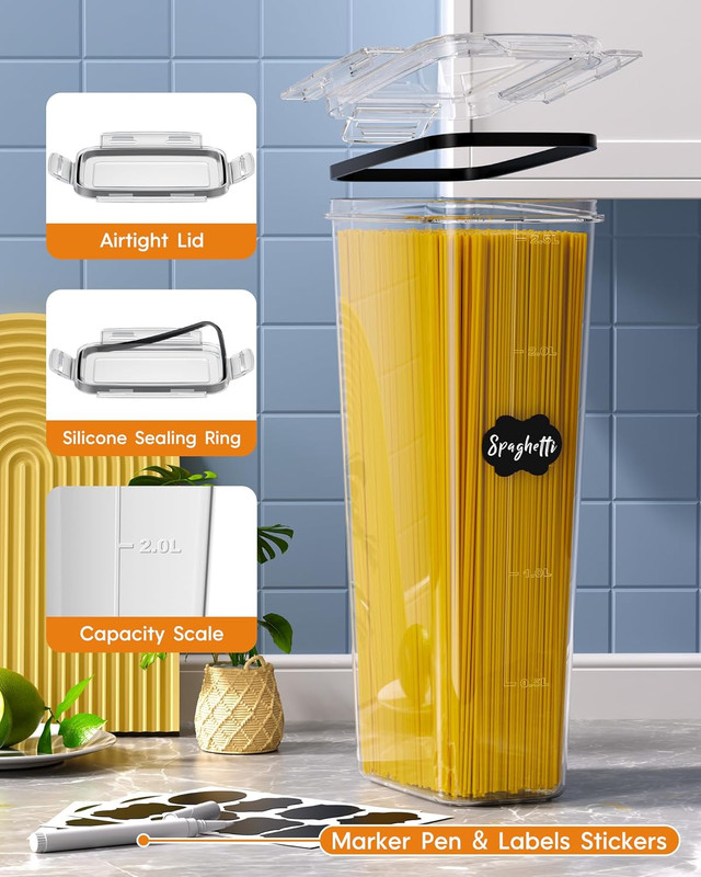Airtight Food Storage Containers with Lids, 8 PCS Kitchen and Pantry Organization Canisters, BPA-Free, PVC-Free, Food-grade Plastic Leak-proof Jars for Cereal, Flour, Sugar, Extra 8 Labels & Marker - Image 5