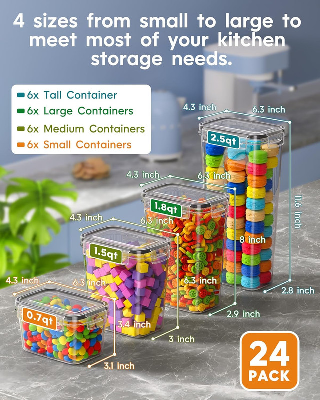 Airtight Food Storage Containers with Lids, 8 PCS Kitchen and Pantry Organization Canisters, BPA-Free, PVC-Free, Food-grade Plastic Leak-proof Jars for Cereal, Flour, Sugar, Extra 8 Labels & Marker - Image 7