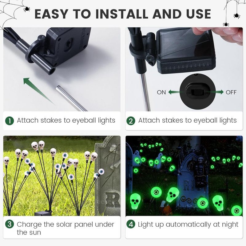 Halloween Decorations Outdoor, Scary Eyeball Lights,4PACKS 32LED,IP65 Waterproof,Halloween Decor for Garden/Yard/Patio/Lawn/Pathway(Green) - Image 4