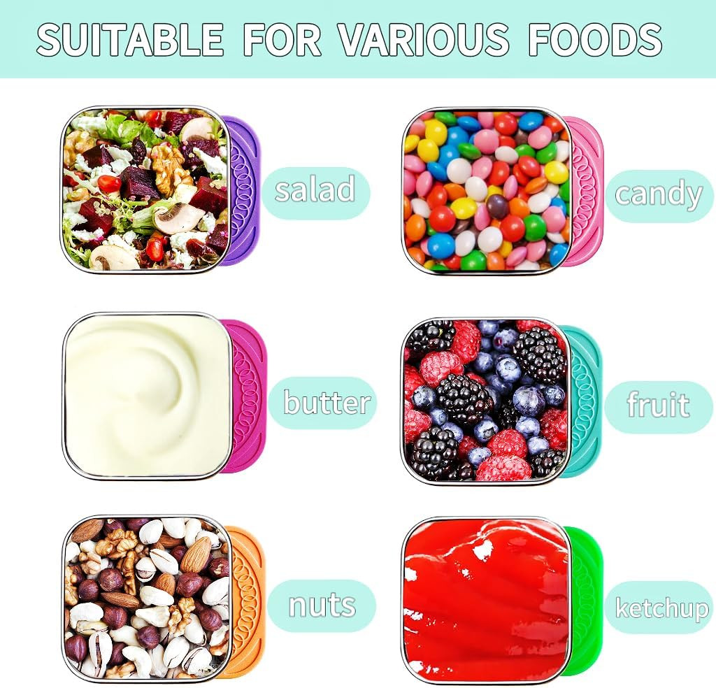 12Pack 6oz Stainless Steel Snack Containers and 2oz Salad Dressing To Go Containers with Silicone Lids, Reusable Square Meal Prep Condiment Sauce Containers Lunch Box - Image 6