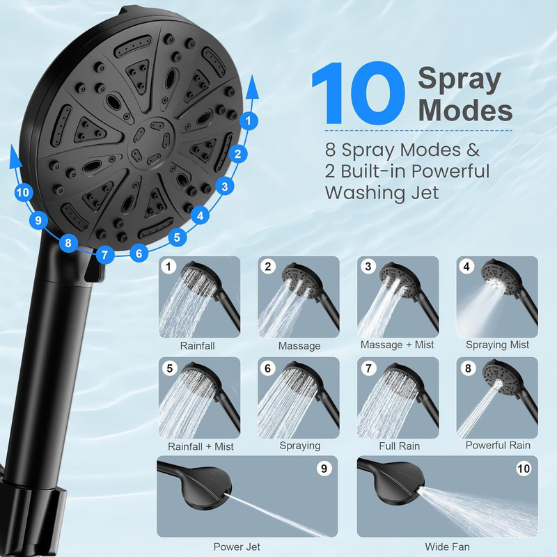 Filtered Shower Head with Handheld, High Pressure 8 Spray Showerhead with Filters & Upgraded Detachable Shower Head, Water Softener Filters Beads for Hard Water -Remove Chlorine Black - Image 1