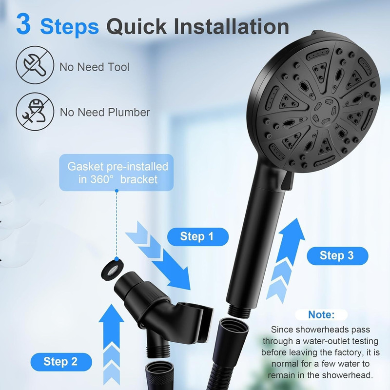 Filtered Shower Head with Handheld, High Pressure 8 Spray Showerhead with Filters & Upgraded Detachable Shower Head, Water Softener Filters Beads for Hard Water -Remove Chlorine Black - Image 2