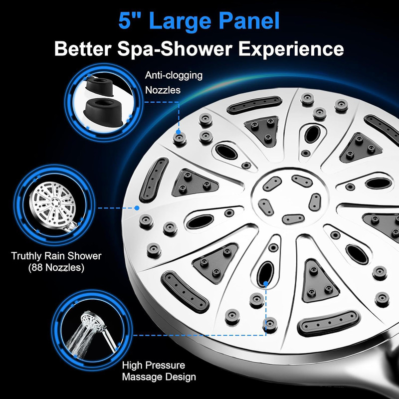 Filtered Shower Head with Handheld, High Pressure 8 Spray Showerhead with Filters & Upgraded Detachable Shower Head, Water Softener Filters Beads for Hard Water -Remove Chlorine Black - Image 4