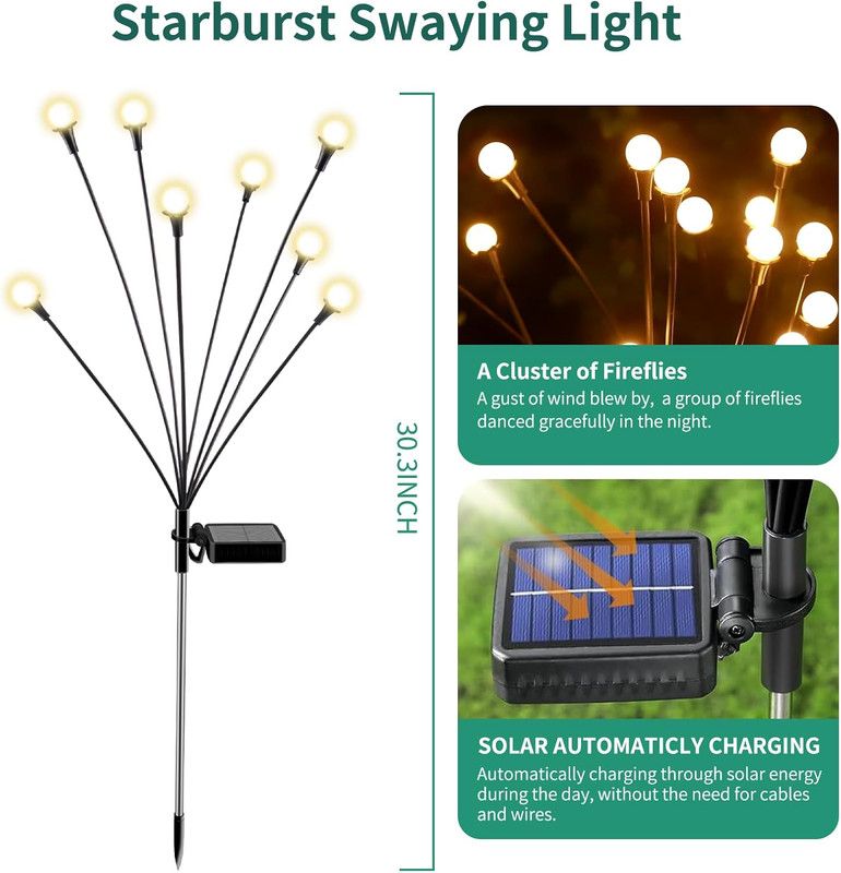 Solar Lights Outdoor Waterproof 4 Pack of 32 LEDs Garden Patio Firefly Decoration Unique Gifts Women Grandparents - Image 5