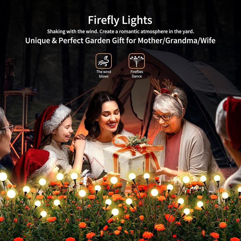 Solar Lights Outdoor Waterproof 4 Pack of 32 LEDs Garden Patio Firefly Decoration Unique Gifts Women Grandparents - Image 6