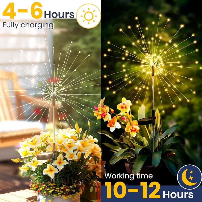 Garden Decor Outdoor Lights 120LED 4Pack, Solar Garden Lights Outside Fairy Firework Decorative,Solar Powered for Yard Pathway Flowerbed Planter Balcony Patio 4th of July Decor (Warm White - Image 3