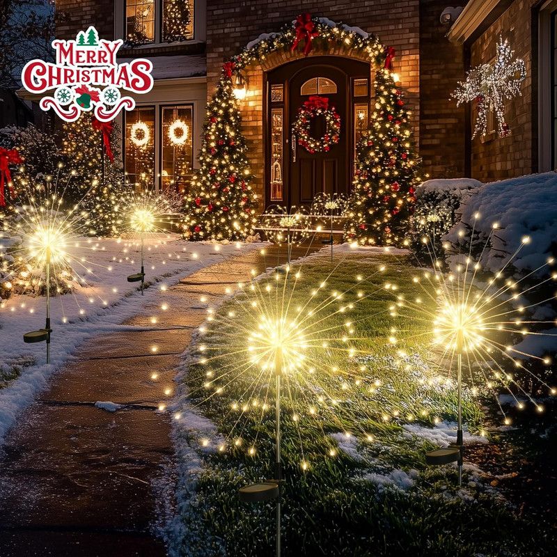 Garden Decor Outdoor Lights 120LED 4Pack, Solar Garden Lights Outside Fairy Firework Decorative,Solar Powered for Yard Pathway Flowerbed Planter Balcony Patio 4th of July Decor (Warm White - Image 5