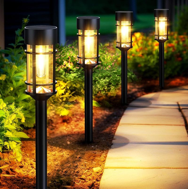 Solar Pathway Lights, 8 Pack LED Solar Lights Outdoor Waterproof, Glass Metal Garden Lighting for Yard Path Landscape Lawn Walkway Driveway, 3000K - Image 1