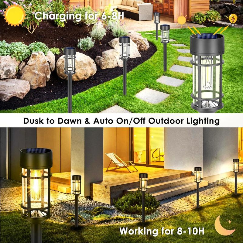 Solar Pathway Lights, 8 Pack LED Solar Lights Outdoor Waterproof, Glass Metal Garden Lighting for Yard Path Landscape Lawn Walkway Driveway, 3000K - Image 3