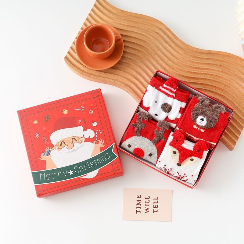 Christmas gift  Christmas Socks Combed Cotton 4 Pair Medium Socks Gift Box - Image 1