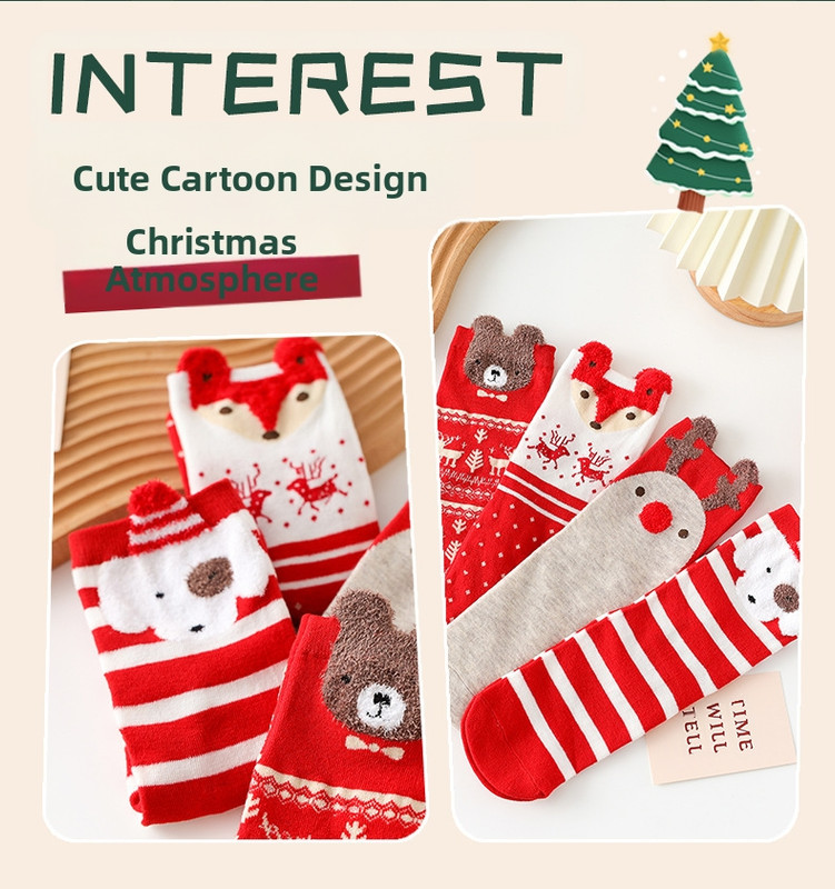 Christmas gift  Christmas Socks Combed Cotton 4 Pair Medium Socks Gift Box - Image 7