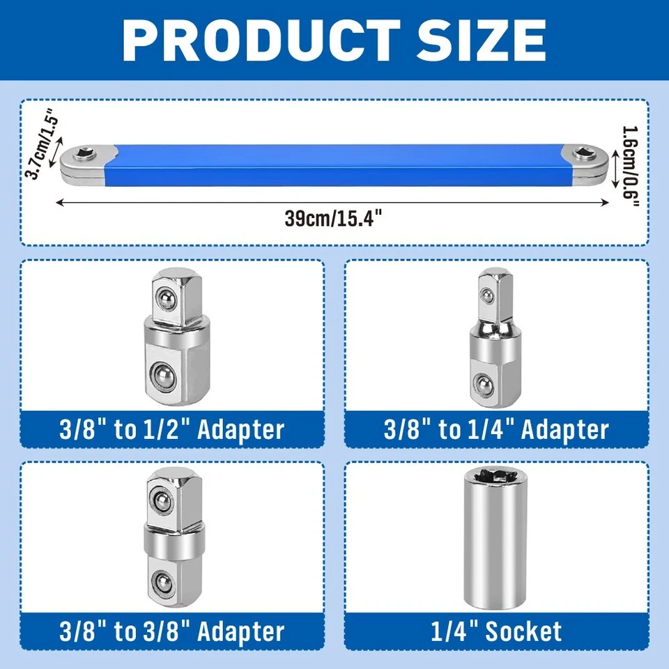 Extension Wrench Set Offset Ratchet Spanner Extender With Drive Adapters Socket - Image 2