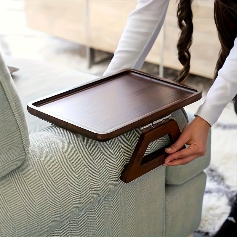 Red Folding Side Table for Sofa with Wooden Finish - Image 5
