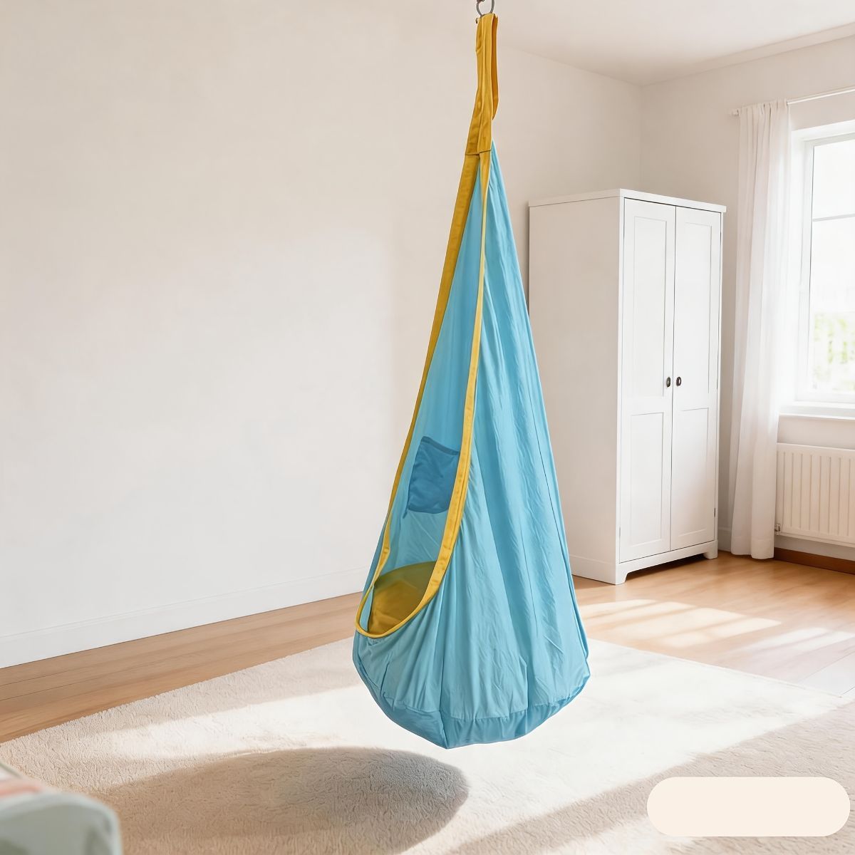 hanging hammock chair, indoor hammock chair, outdoor hammock chair, inflatable pillow, pocket, relaxation, playtime, Christmas gift, Halloween gift, lounge chair - Blue - Size 160-70cm - Image 1