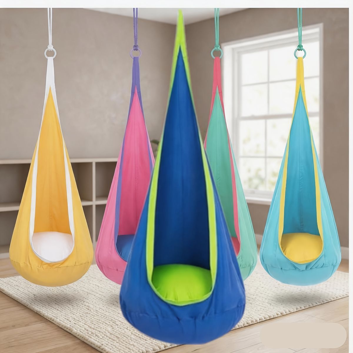 hanging hammock chair, indoor hammock chair, outdoor hammock chair, inflatable pillow, pocket, relaxation, playtime, Christmas gift, Halloween gift, lounge chair - Navy - Size 160-70cm - Image 1