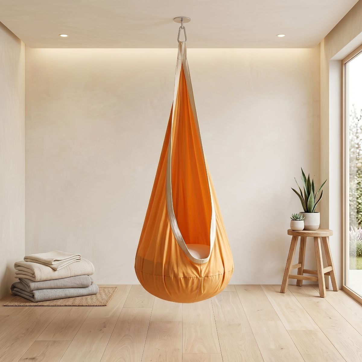 hanging hammock chair, indoor hammock chair, outdoor hammock chair, inflatable pillow, pocket, relaxation, playtime, Christmas gift, Halloween gift, lounge chair - Yellow - Size 160-70cm - Image 1