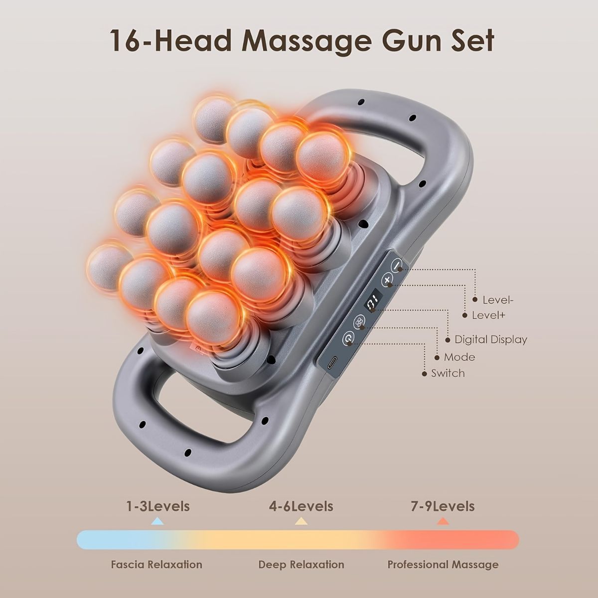 16-head massage gun, deep-tissue massager, electric massage tool, 9 modes, 9 intensity levels, quiet muscle massager, body muscle massage, percussion massager, muscle recovery, self-care - Starry-sky color - Size Sixteen pieces - Image 1