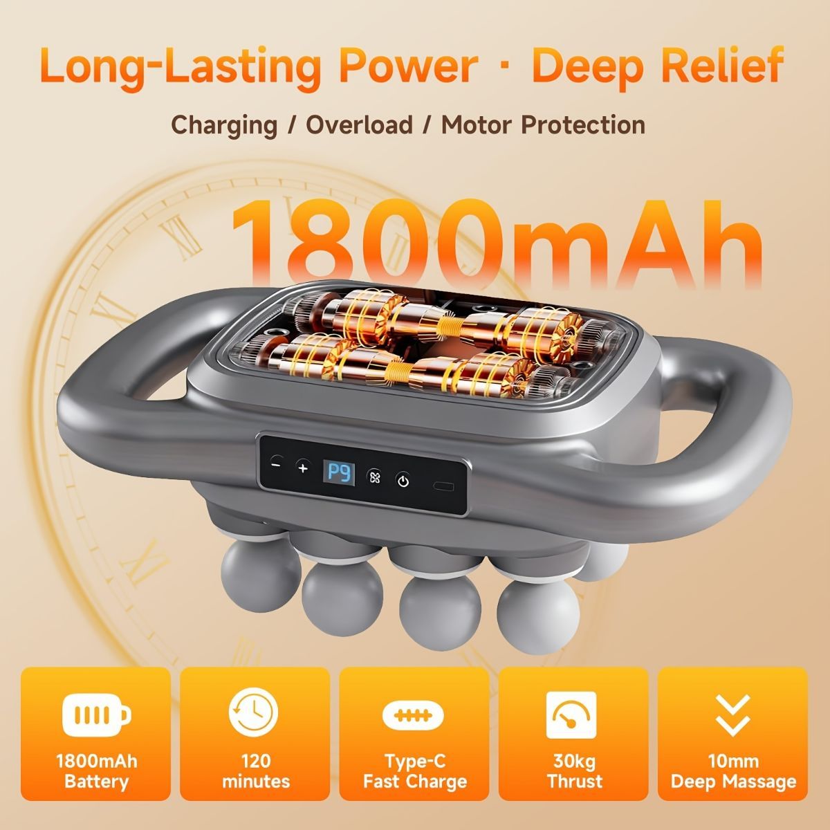 16-head massage gun, deep-tissue massager, electric massage tool, 9 modes, 9 intensity levels, quiet muscle massager, body muscle massage, percussion massager, muscle recovery, self-care - Starry-sky color - Size Sixteen pieces - Image 5
