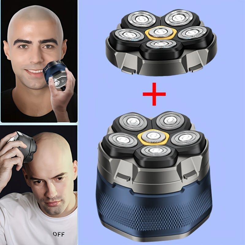 Magnetic six-blade razor, Whole-body wash razor, Digital display razor, Head-shaving razor, Electric razor for men, Australian grooming tools - Blue - Size Including spare blades - Image 4