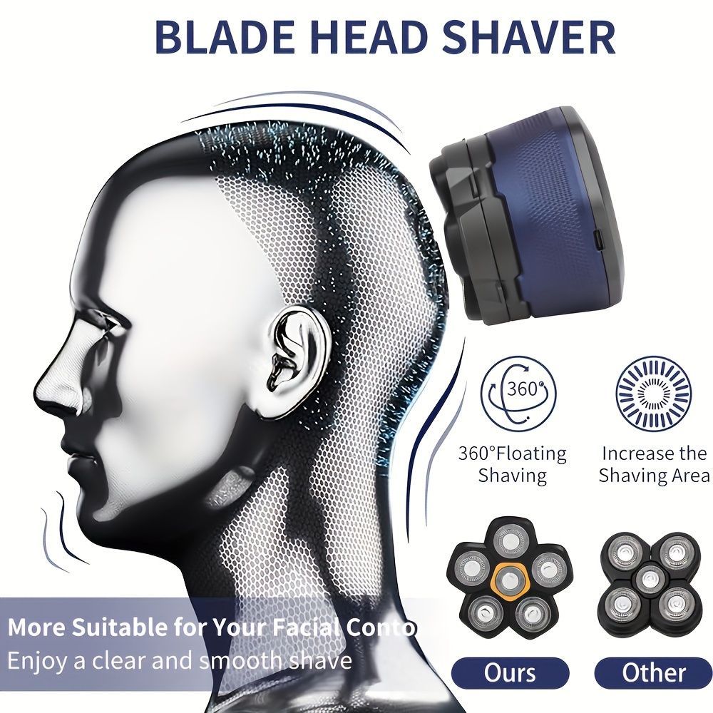 Magnetic six-blade razor, Whole-body wash razor, Digital display razor, Head-shaving razor, Electric razor for men, Australian grooming tools - Blue - Size Including spare blades - Image 7