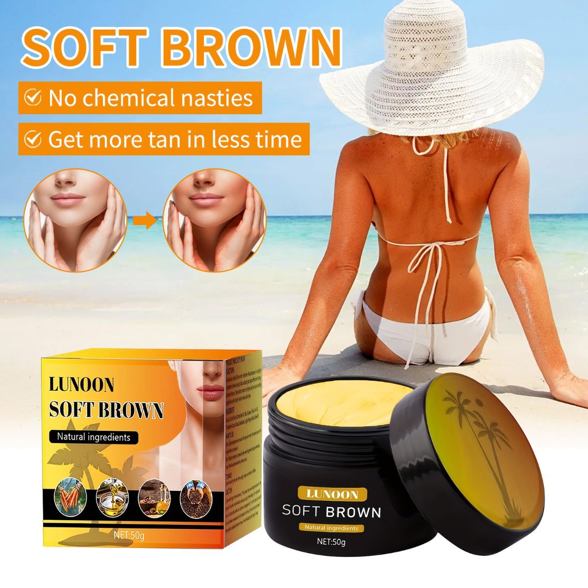 tanning cream, soft brown tan, natural ingredients, tanning bed cream, sun tan lotion, hydrating tan cream, healthy tan Australia, Australian tanning product - Yellow - Size 50ml-2pcs - Image 6