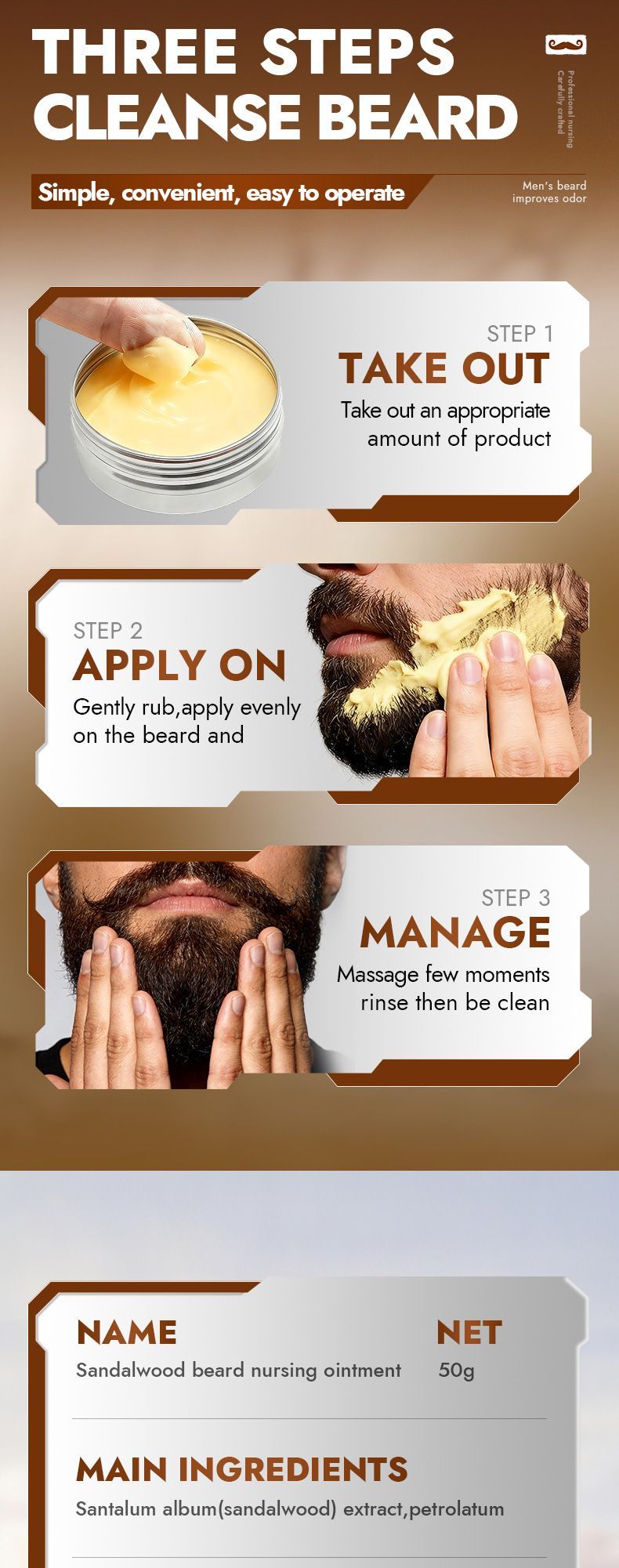 sandalwood beard ointment, beard care Australia, hydrate beard, nourish beard, flexible beard, beard moisturiser, odour control beard, Australian beard product, beard grooming, sandalwood beard balm - Yellow - Size 50g-2pcs - Image 7