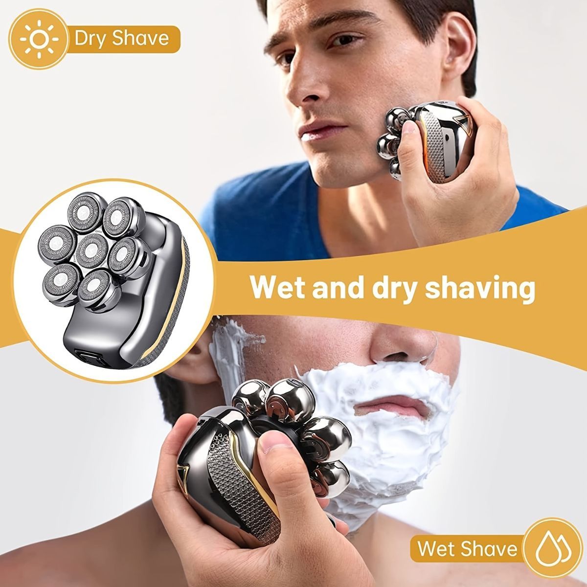 Men'S Electric Shaver Rechargeable Shaver Cordless Shaver Bald Men Shaver - Silver - Size SET - Image 1