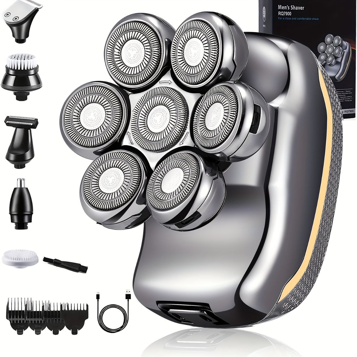 Men'S Electric Shaver Rechargeable Shaver Cordless Shaver Bald Men Shaver - Silver - Size SET - Image 4