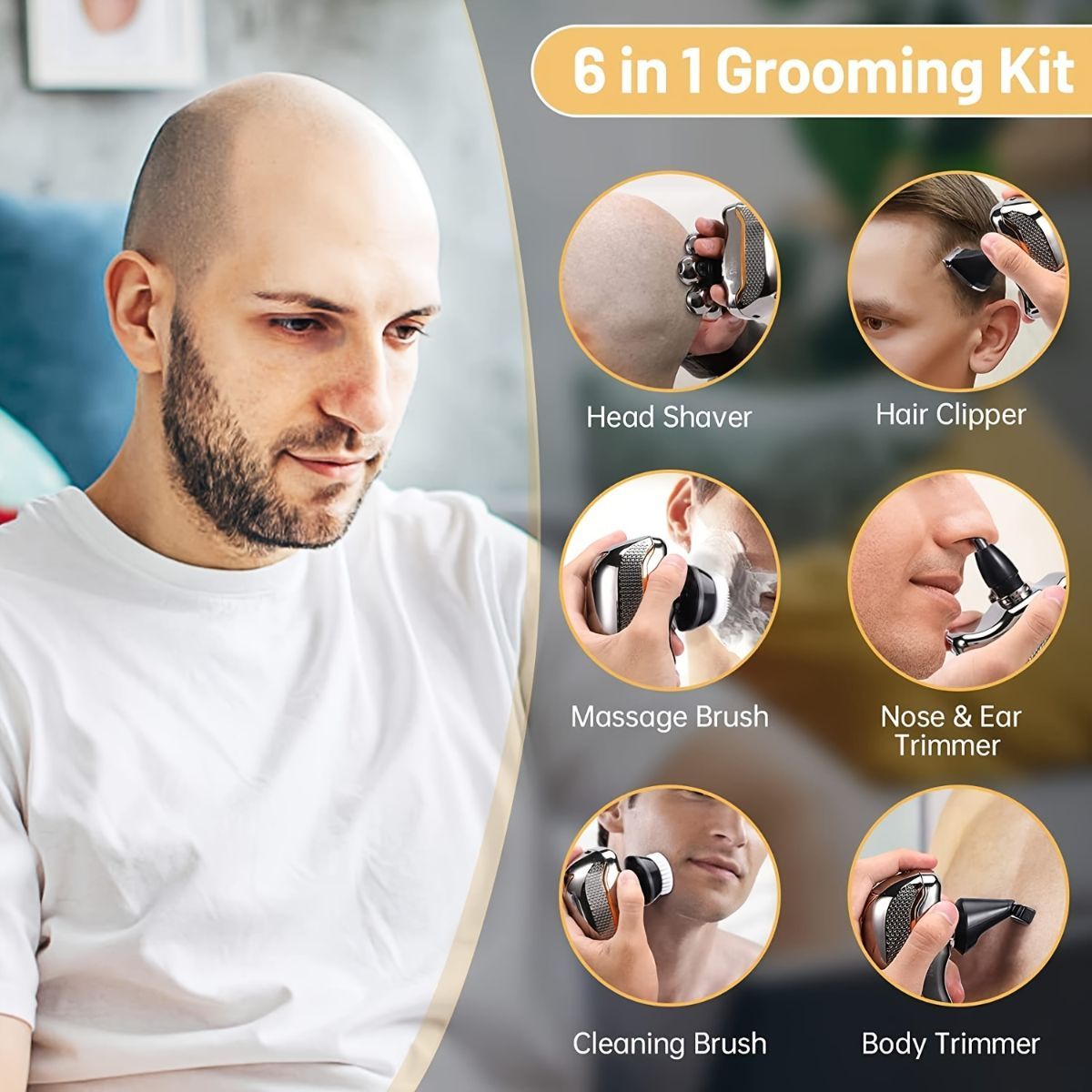 Men'S Electric Shaver Rechargeable Shaver Cordless Shaver Bald Men Shaver - Silver - Size SET - Image 7